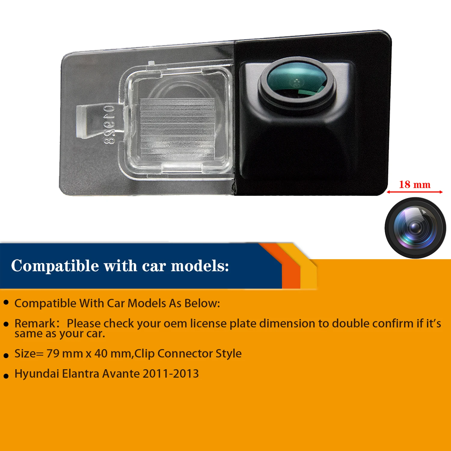 HD 1280x720p Rear View Camera for Hyundai Elantra Avante 2011-2013,Number Plate Light License Parking Backup Night Vision Camera