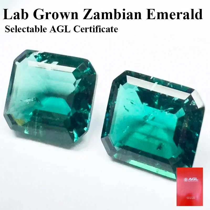 

Wholesale Lab Grown Zambian Emeralds Hydrothermal Hand Cutting Emerald Cut With Cracks Inclusions Inside Selectable AGL Certific