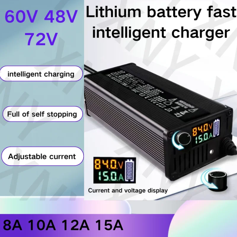 

Зарядное устройство для литиевых батарей с регулируемым током 60 В/48 В/72 В, совместимое с литий-железо-фосфатными батареями для электроинструментов