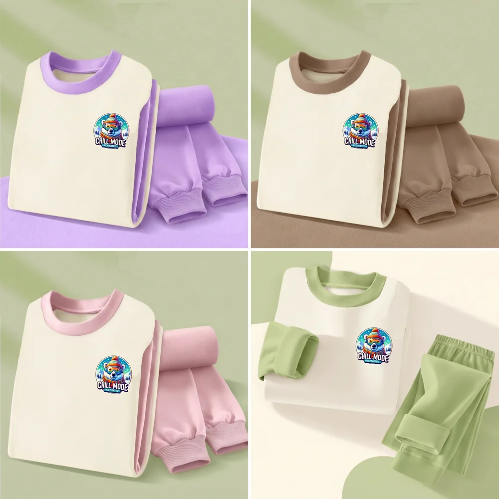 Ensembles de vêtements d'intérieur à manches longues pour filles et garçons, collection automne-hiver 2026 – Pyjamas doux et confortables en velours polaire pour enfants, tenues décontractées pour dormir