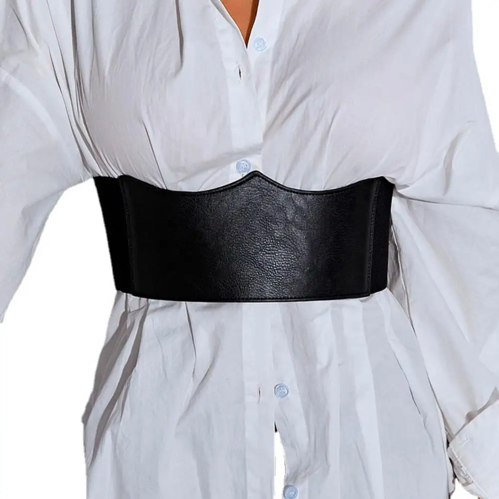 Retro Design Girdle Belt Stylish Women's Wide Elastic Corset Belt in Faux Leather Slimming Body Waistband for Dress Shirt