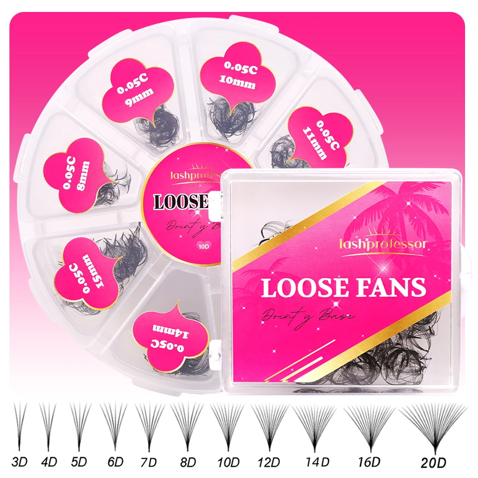 Lashprofessor 3D-20D Loose Fans Lashes Pointy Base Russian Premade Volume Fans Eyelashes Extension Narrow Stem Loose Fans Cilios