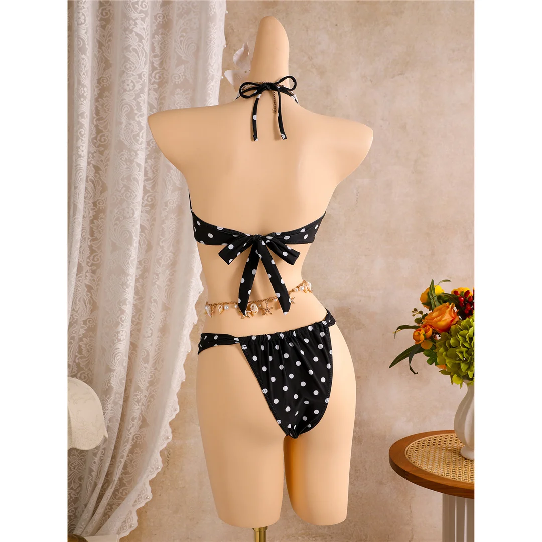 Polka Dots mit Rock, Neckholder-Bikini, Damen-Badebekleidung, dreiteiliges Bikini-Set, Badeanzug, Badebekleidung, Schwimmanzug V8313 – Detail 14