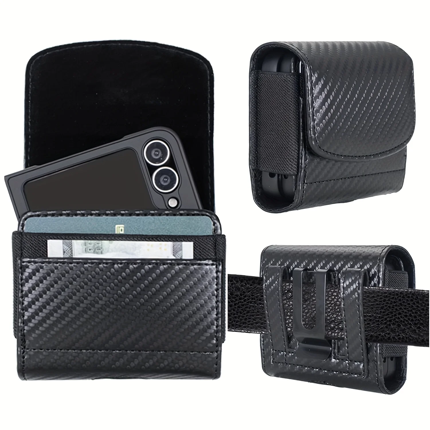 

Outdoor Waist Bag Luxury Carbon Fiber Synthetic Leather Holster Holster Pouch For Galaxy Z Flip 7/6/5/4/3 Moto Razr 60/50 Ultra