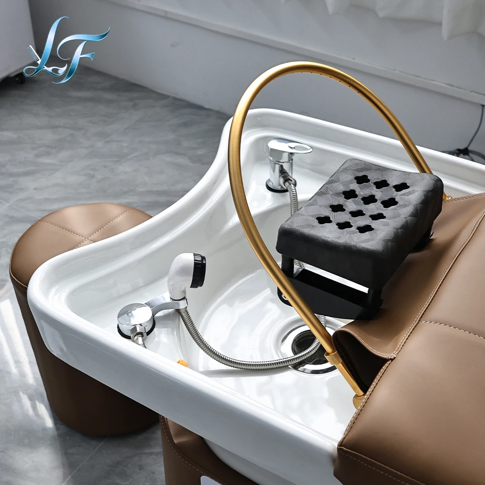 Modern Thai Head Spa Bed Luxury Hair Treatment Massage Table Constant Temperature Water Circulation Storage Cabinets