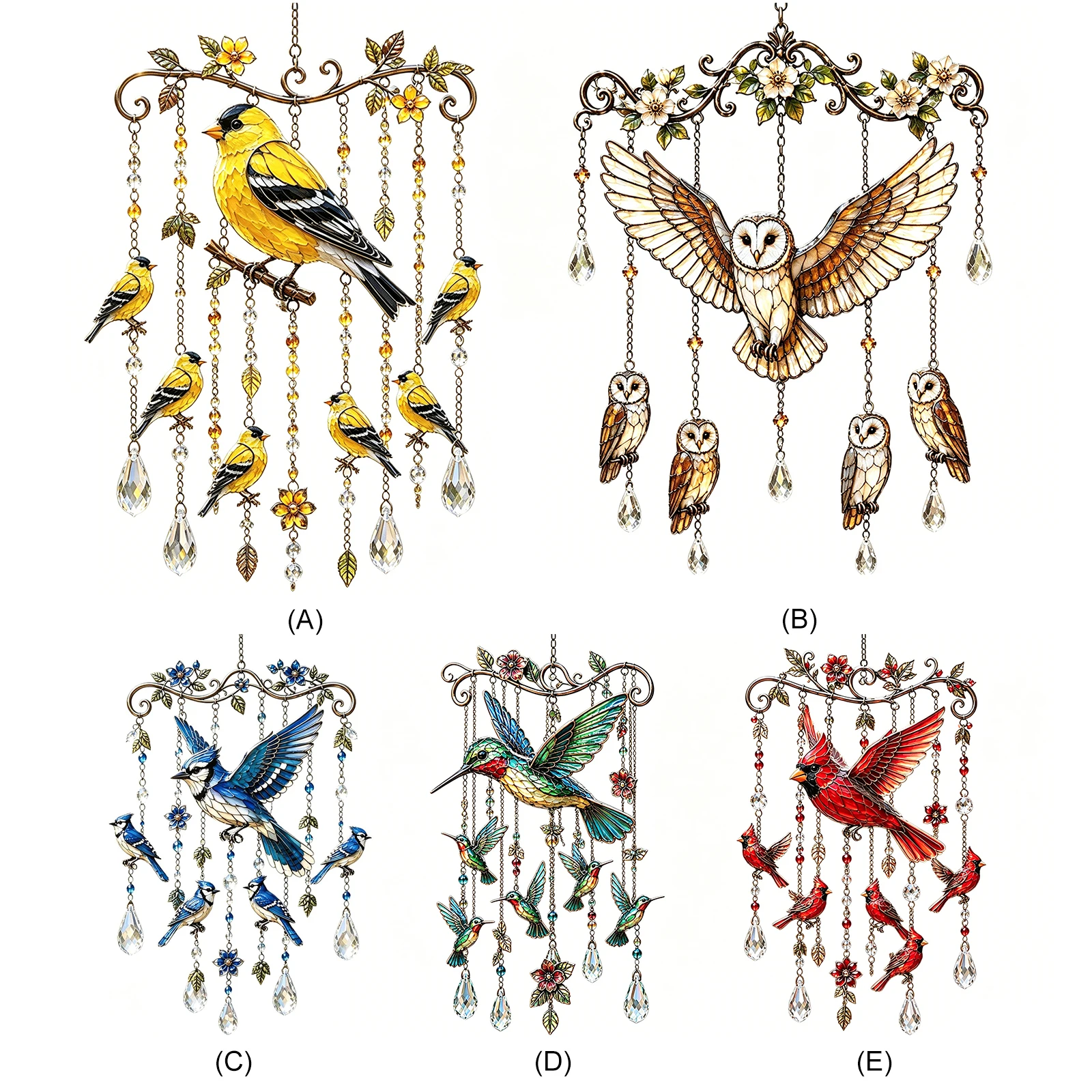 Stained Glass & Crystal Sun Catcher Windchime Metal Hanging Wind Chimes for Women Mothers Day Birthday Memorial Gifts