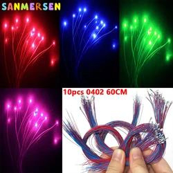 10Pcs 0402 60cm Micro SMD Led Lamp Wired Led Pre-Soldered Micro Litz Wired Chip 3V Railway Scenes DIY Model Building Kits