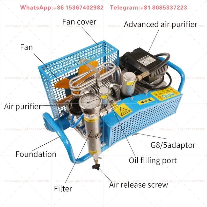 Auto Stop Heavy Duty Four Cylinder 100L/min 4500Psi 300 Scuba Diving Breathing Air Compressor