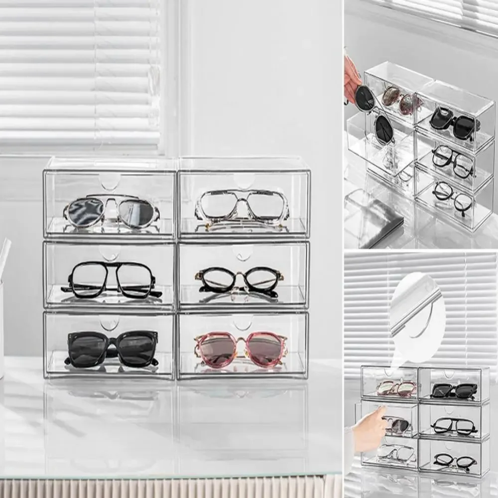 Sunglass Organizer Drawer Transparent Sunglass Drawer Organizer Dustproof Desktop Storage Multifunctional Stackable Organizing