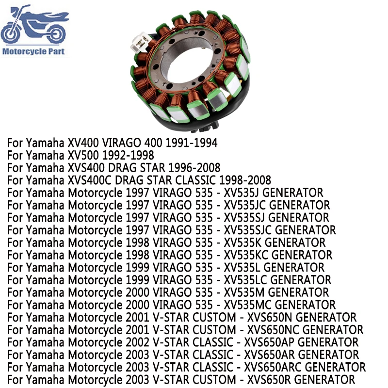 

For XV535 VIRAGO XV400 XV500 XVS400 1996-2008 XVS400C XVS650 2000-2003 2GV-81410-20 4VR-81410-00 Generator Magneto Stator Coil