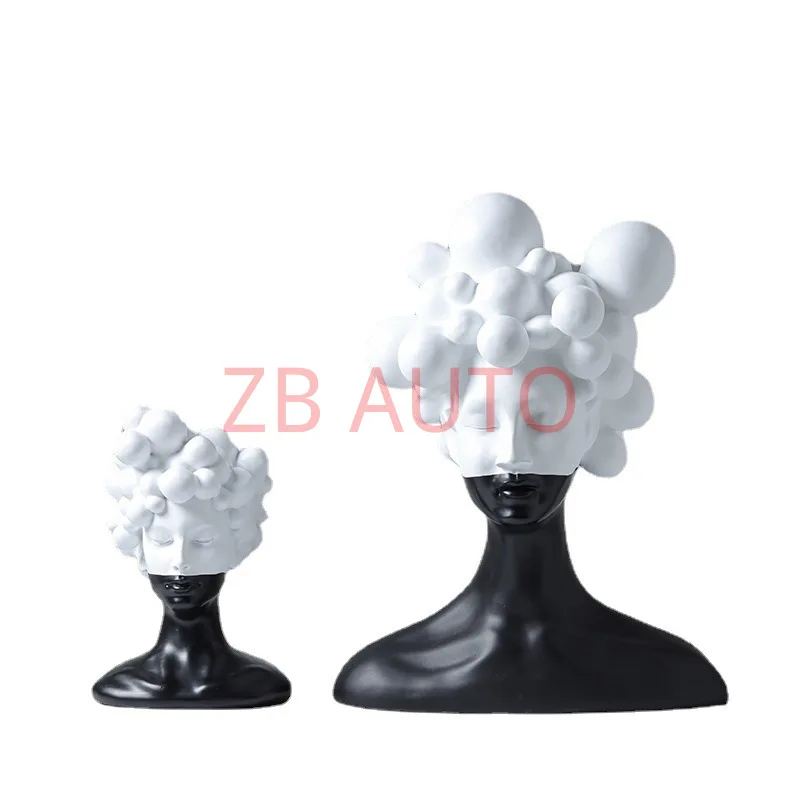 

Black and white girl bust figure sculpture ornaments modern simple creative entrance wine cabinet TV cabinet decorations