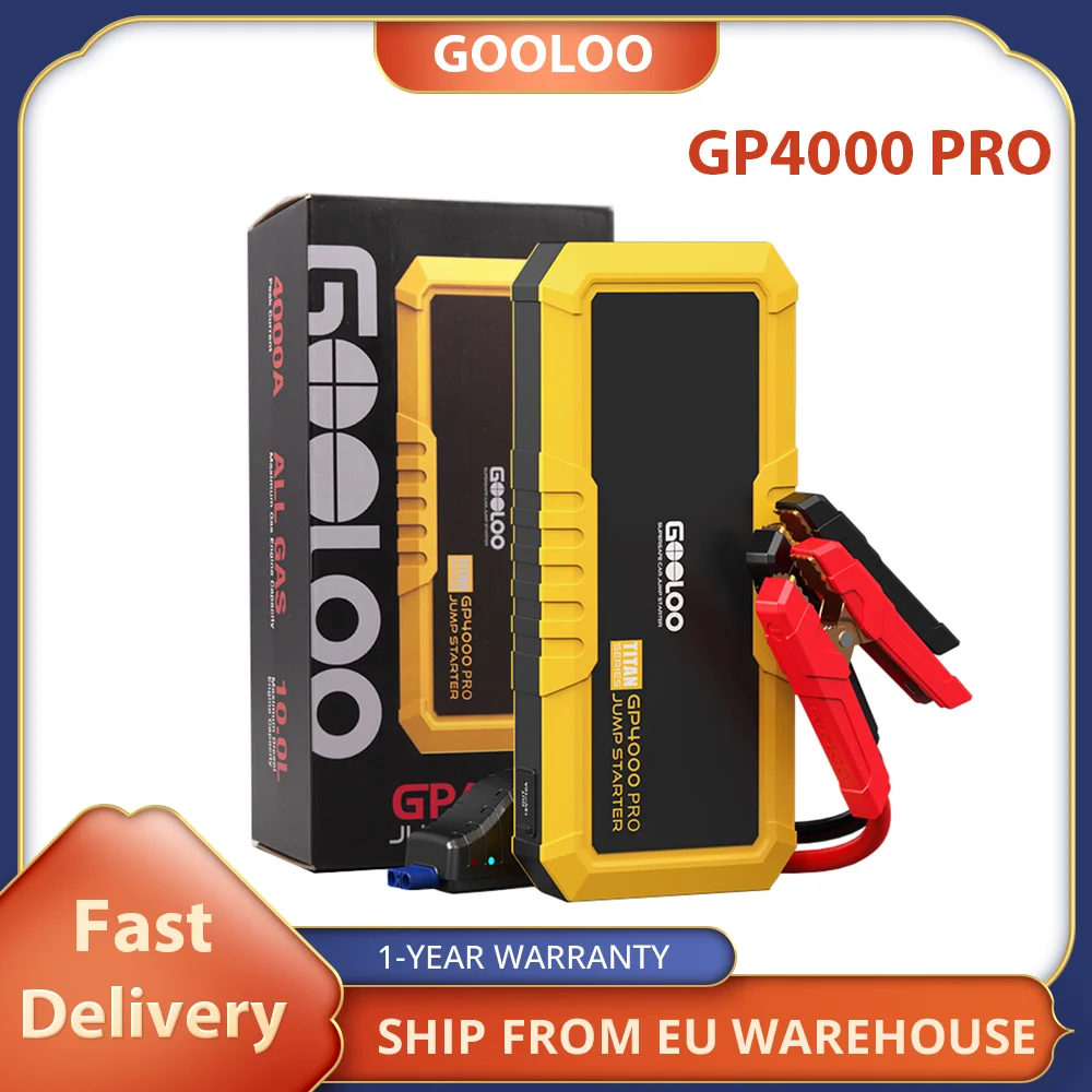 GOOLOO GP4000 PRO Jump Starter, 26800mAh Power Bank, 4000A Peak, 15V 10A DC Output, 1W White LED, 10L Diesel