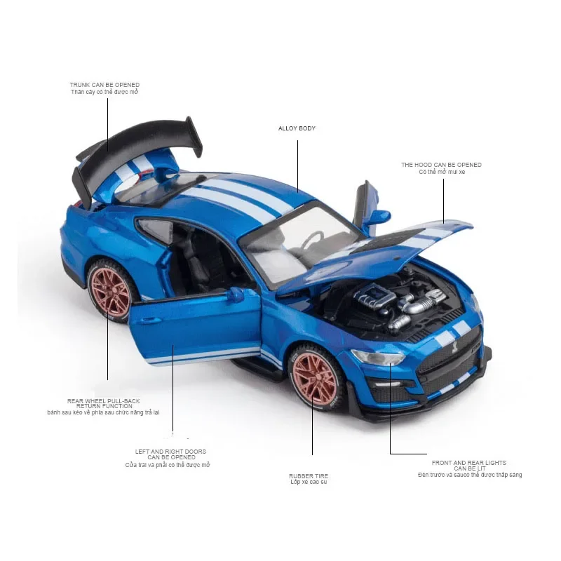 1:32 SHELBY GT500 Sportwagen Simulatie Speelgoed Auto Model Legering Trek Kinderen Speelgoed Echte Licentie Collectie Gift Voertuig A193