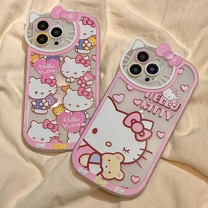 Sanrio Hello Kitty милый чехол для iPhone 15 14 13 12 11 Pro Max XR XS MAX 7 8 Plus роскошный мультяшный Прозрачный чехол для леди девушки Y2K