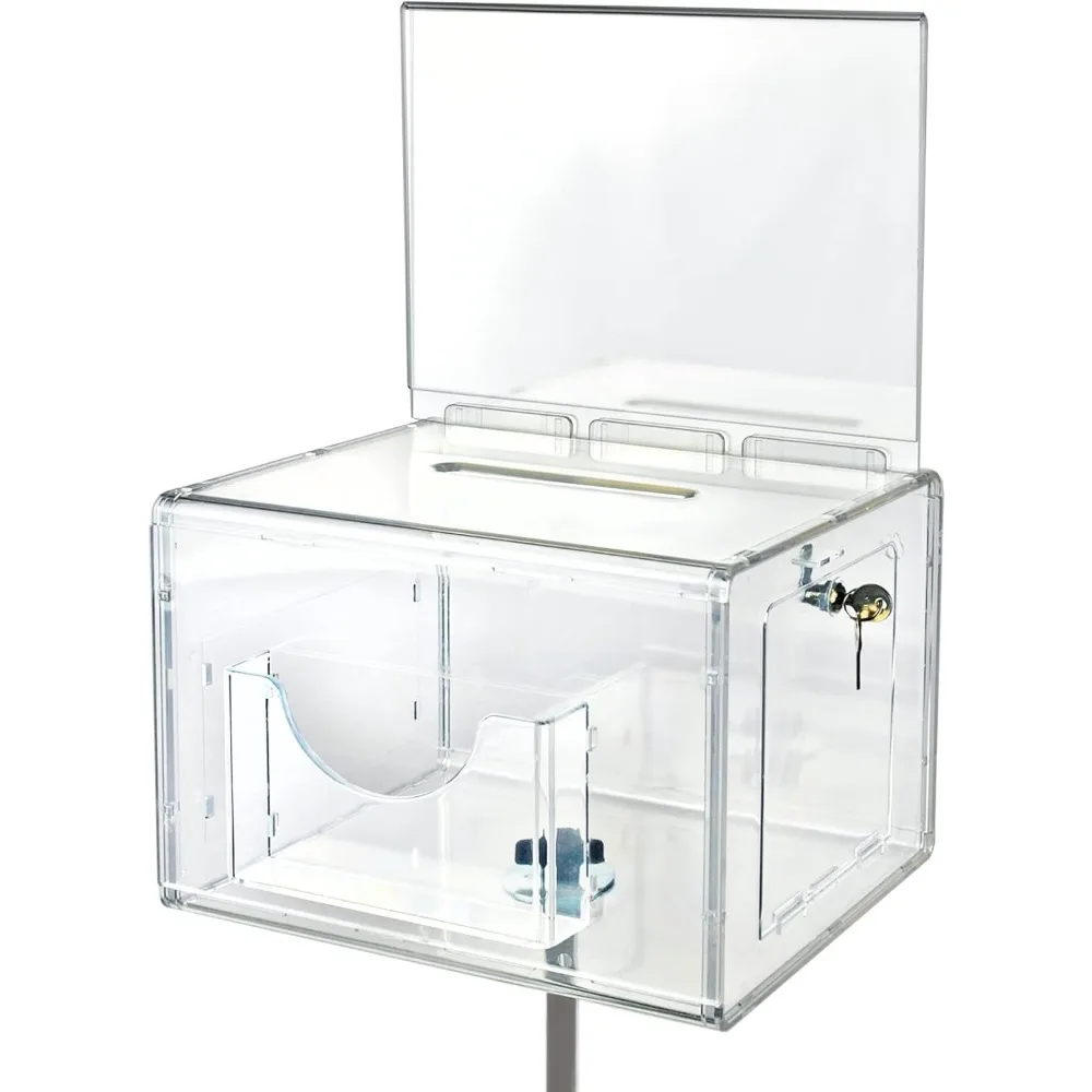 تعرض Azar صندوق اقتراحات 206325-CLR مع قفل ومفاتيح، صندوق تبرع، صندوق عرض، حامل عرض مغلق، حامل علامة أكريليك #3