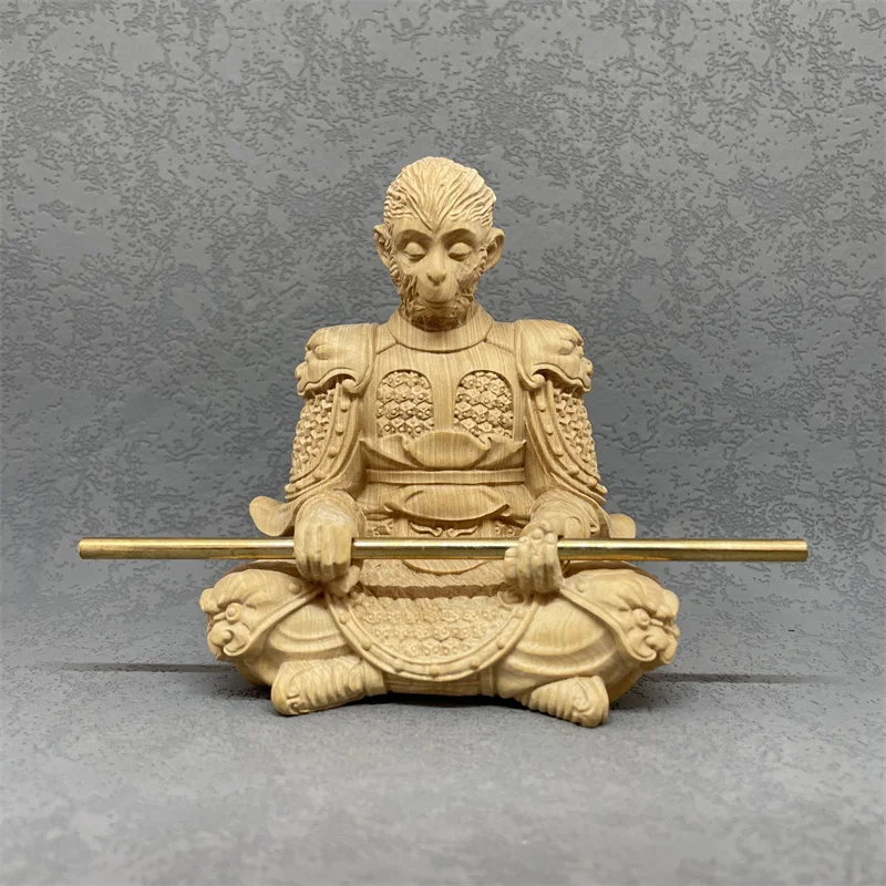 

Hand-Carved Boxwood Sun Wukong Tea Pet - Meditating Monkey King Car Decor Ornament