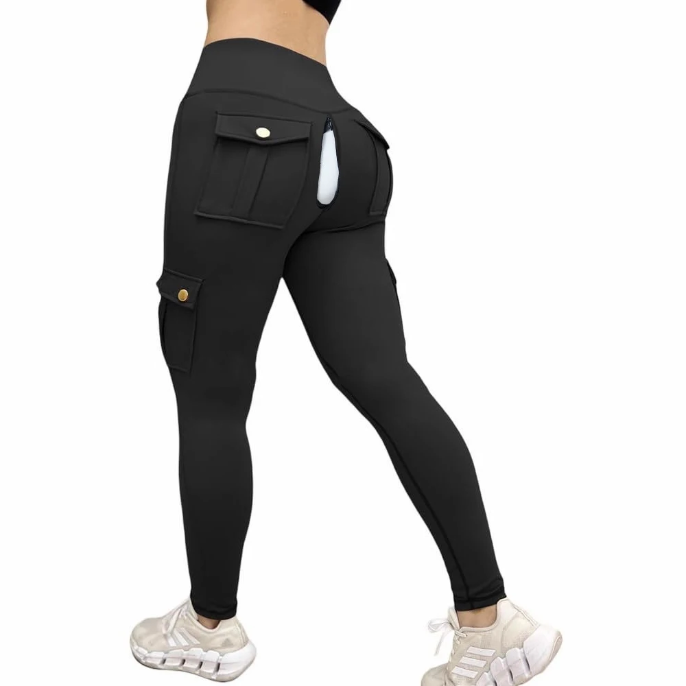 

Liaeglam Extended Zipper Multi-Pockets High Waist Yoga Leggings Tummy Control Women Open Crotch Workout Pants