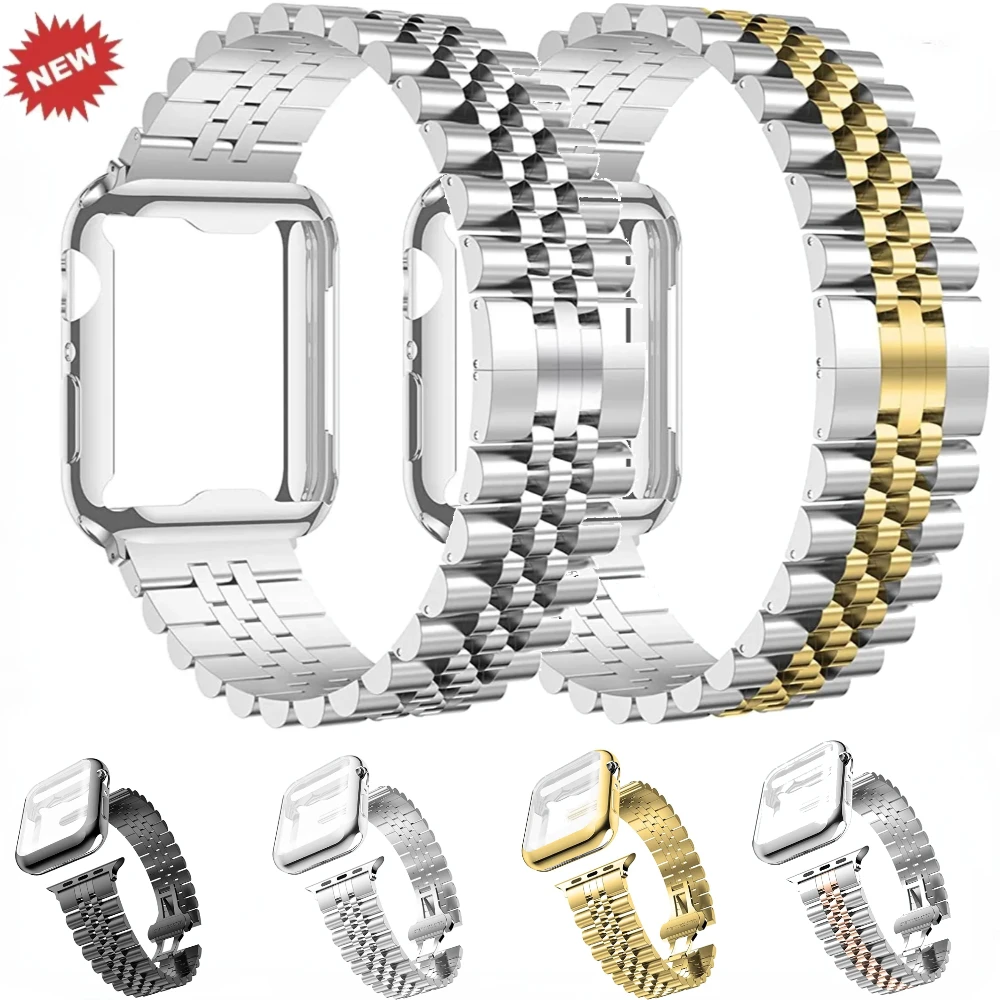 TPUソフトケース+メタルバンド Apple Watch 45mm 44mm 41mm 40mm 42mm 49mm ステンレススチールブレスレット iWatch 9 8 7 6 5 4 SE ストラップ対応