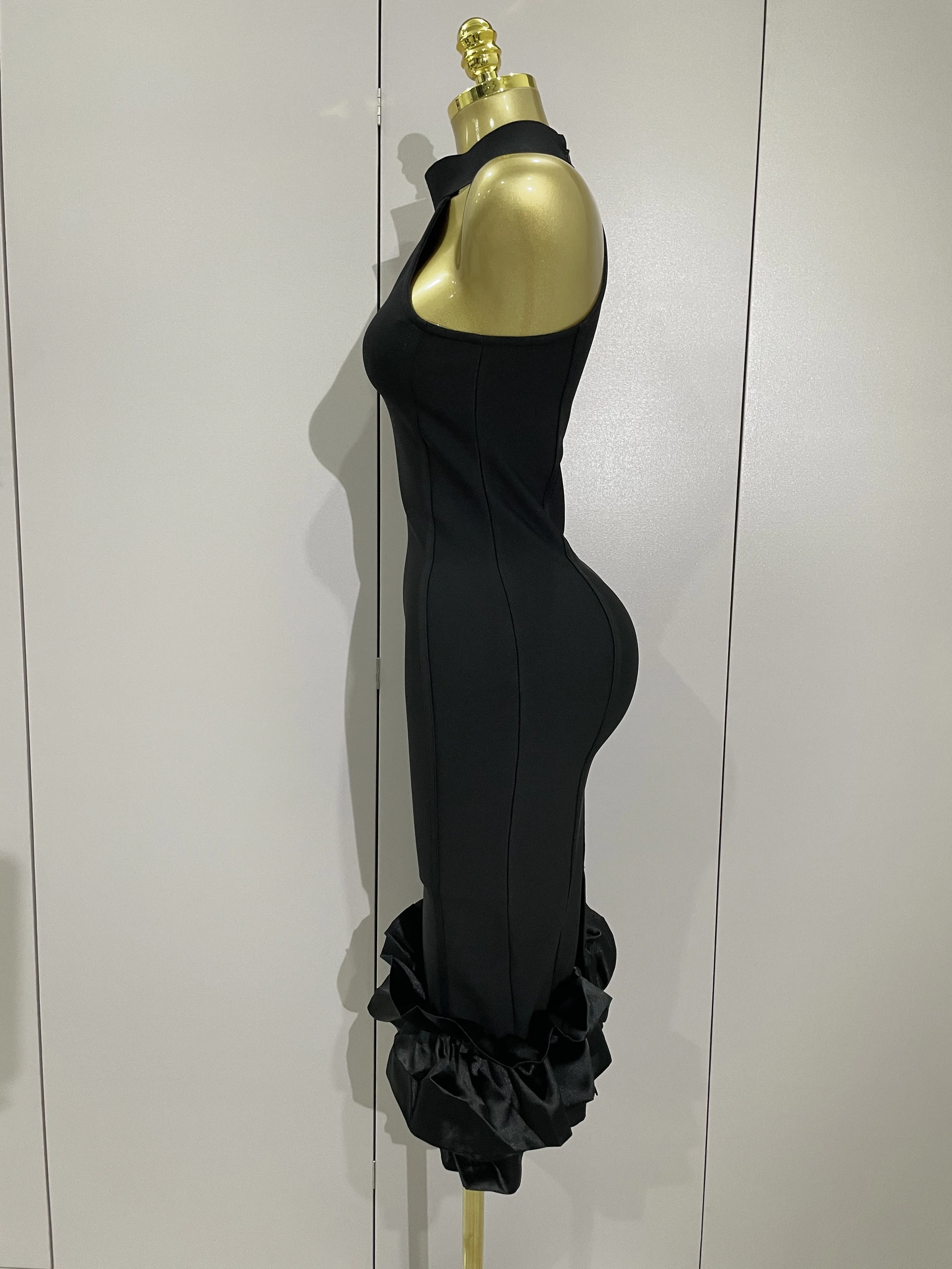 Sexy High Collar Ruffle Black Sheath Sleeveless Bandage Dress 2025 Women Elegant Formal Party Prom Gown Luxury Birthday Dresses