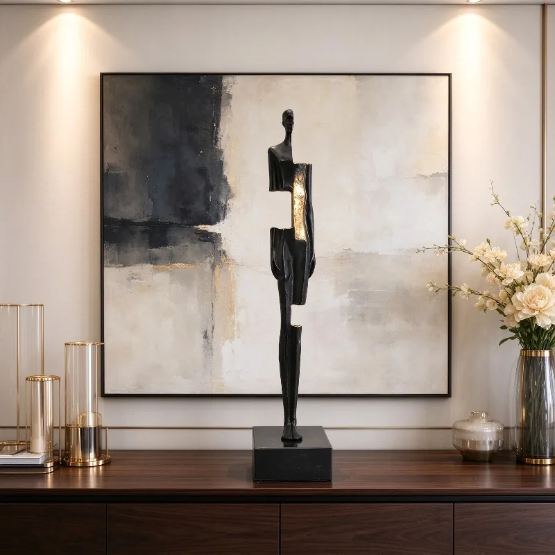 Black Alloy Figurines Nordic Simple Creative Figurines Hollowed Out Segmented Human Miniatures Hotel Fashion Art Decoration