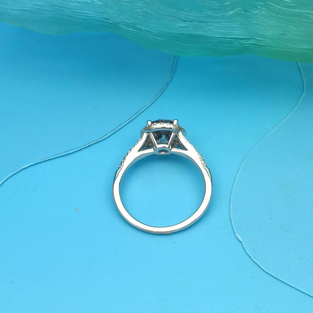 2015 Keluaran Baru Warna Biru Berlian Moissanite 1,5Ct-2,0Ct Cincin Perak 925 Padat Asli untuk Sertifikat GRA Wanita