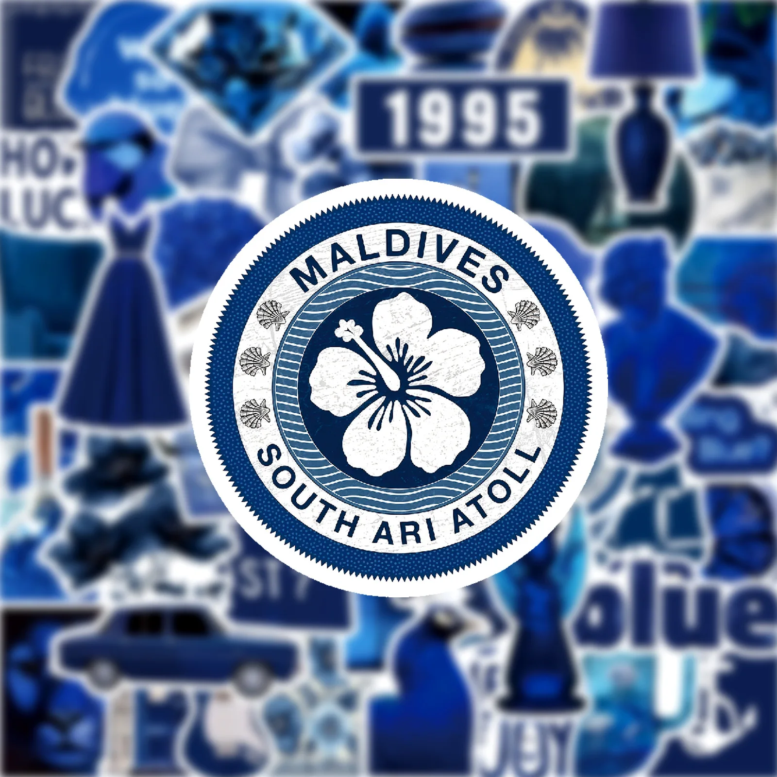 50PCS Blue INS Style Literary Graffiti Sticker DIY Decorative Mobile Phone Case Notebook Water Cup Toy Gift Sticker