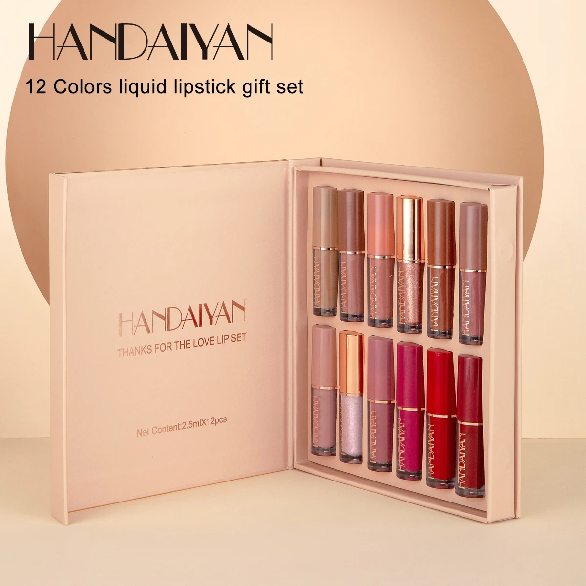 HANDAIYAN 12 Colors Book Matte Liquid Lipstick Set Non-stick Cup Waterproof Lip Gloss Women\'s Makeup Long-lasting  Lipgloss Kits