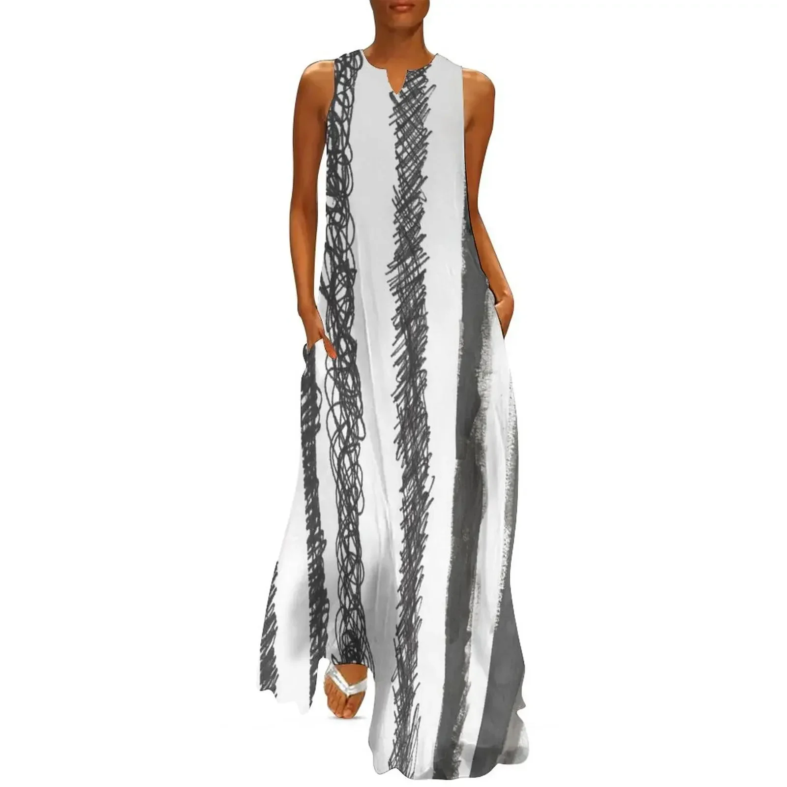 

Ink Stripes vertical b&w Long Dress women's luxury party dress women's summer dresses 2025 elegant women's dresses sale Dress
