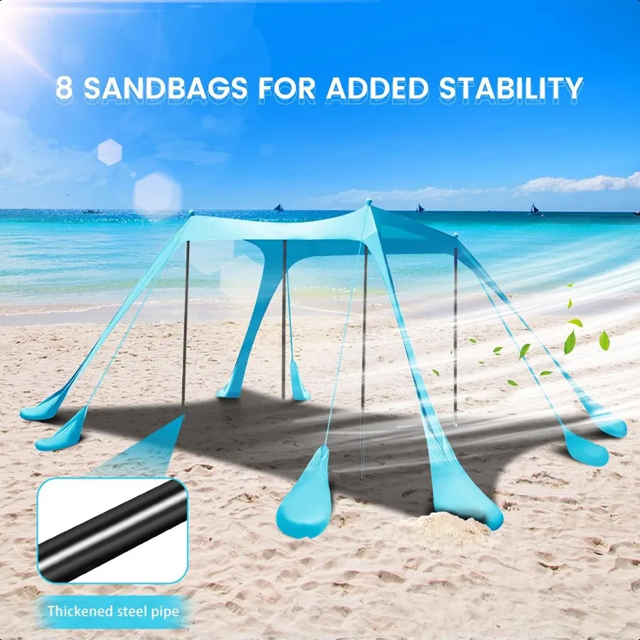 Tenda da spiaggia Tenda da sole 10x10FT Tenda da spiaggia con 8 sacchi di sabbia Protezione UPF 50+ Tenda da spiaggia Tenda da esterno per spiaggia