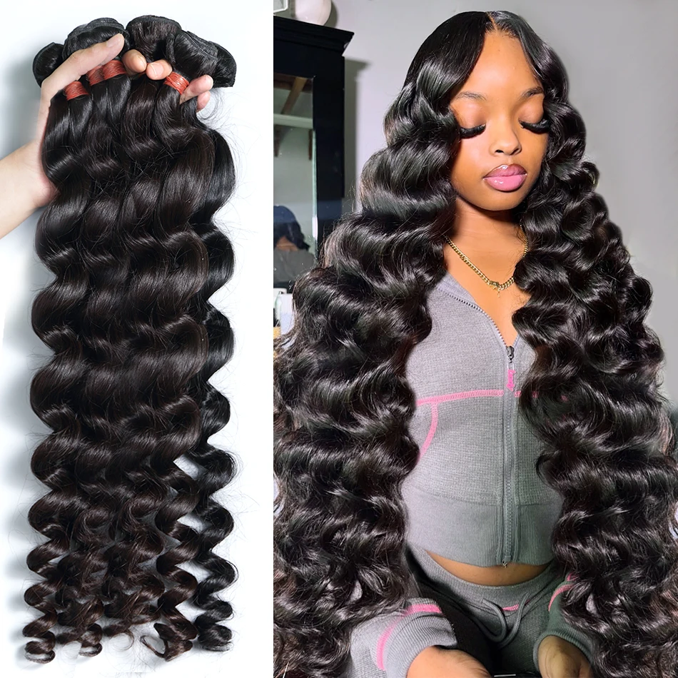 

Наборы из 3-4 пучков натуральных необработанных 100% человеческих волос: 30-32 дюйма, свободная волна, глубокая бразильская волна, для наращивания