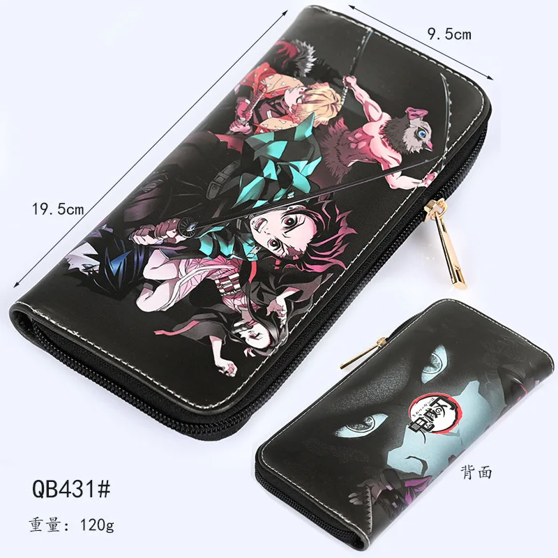 Monedero largo de cuero PU con cremallera, Cartera de Anime, Nezuko Agatsuma Zenitsu Inosuke, Kimetsu No Yaiba