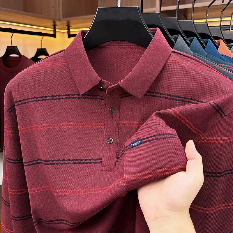 Men's Long Sleeve Striped Polo Shirt Business Lapel Shirt Men Casual Outdoor Office Daily Wear Button Spring Autumn Workwear Man - view 4