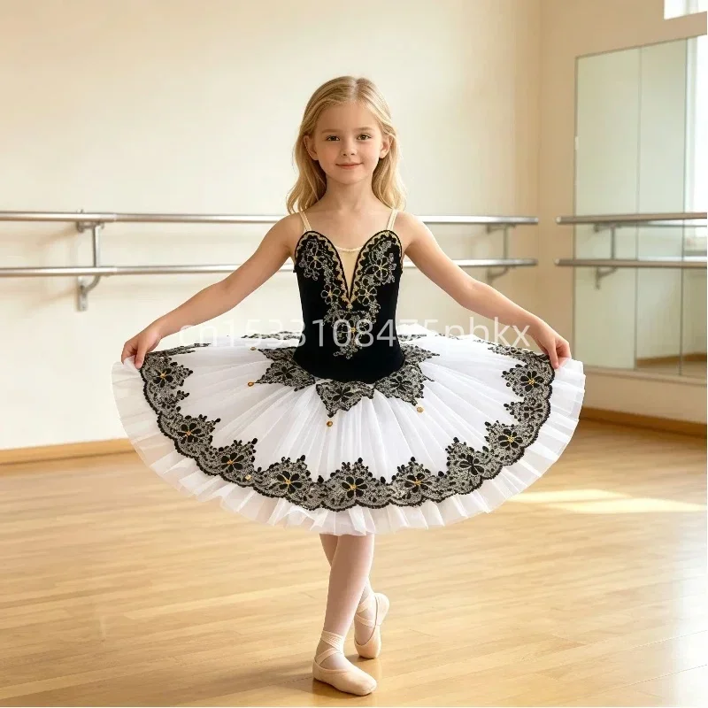 Professional Classical Ballet Dress Embroidery Contrast color Gauzy Ballerina Party Dress Children Girl Ballet Dance Costumes