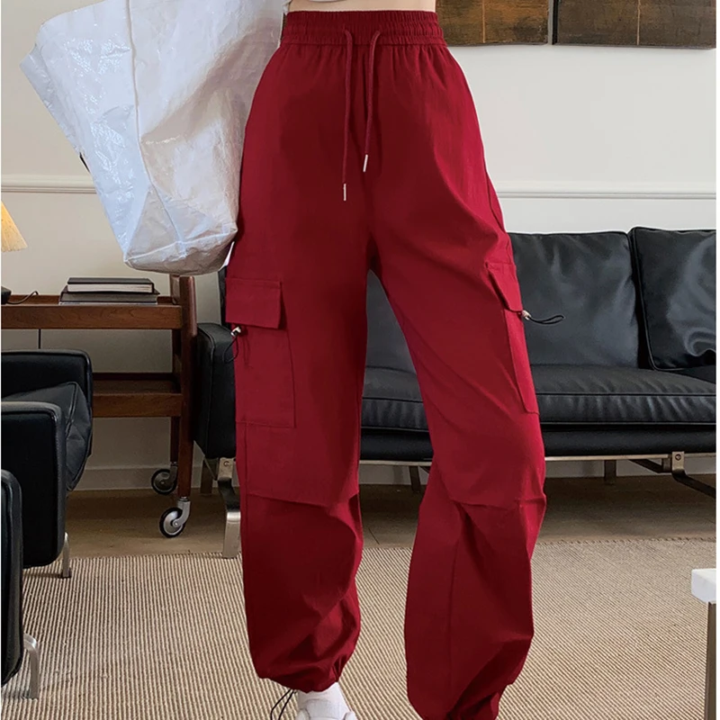 Gidyq Y2K Women Cargo Pants American Streetwear High Waist Trousers Ladies Retro Casual Harajuku Big Pockets Wide Leg Pants