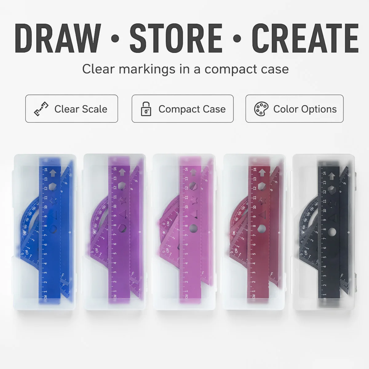 Aluminum 4Pcs Geometry Ruler Set 15cm Straight Ruler Triangle Rulers Protractor Storage Case Back to School Student Stationery