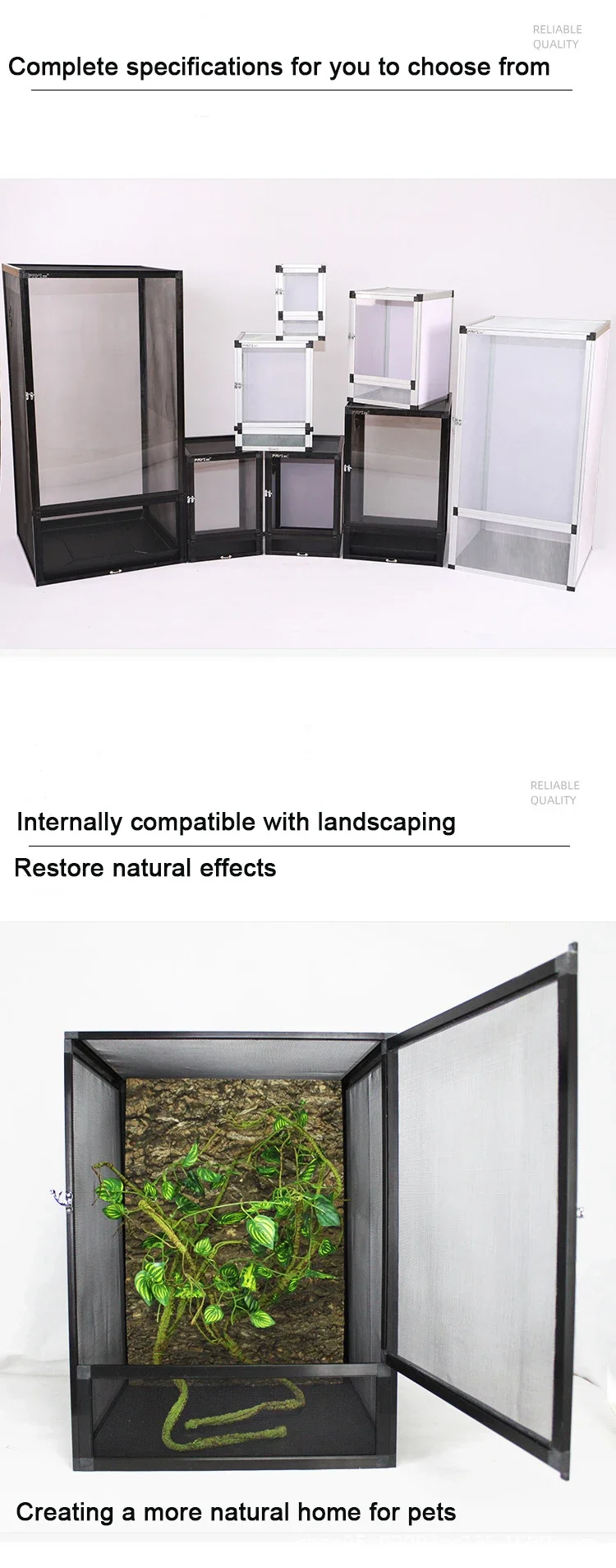 Reptile Pet Housing Chameleon Lizard Snake Aluminum Detachable Screen Cage Ventilated Breathable Reptile Terrarium