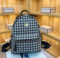 Women Fashion Luxury Houndstooth Large Capacity Travel Backpacks High Quality Leather Shoulder Bags School Bag Totes Bagpack