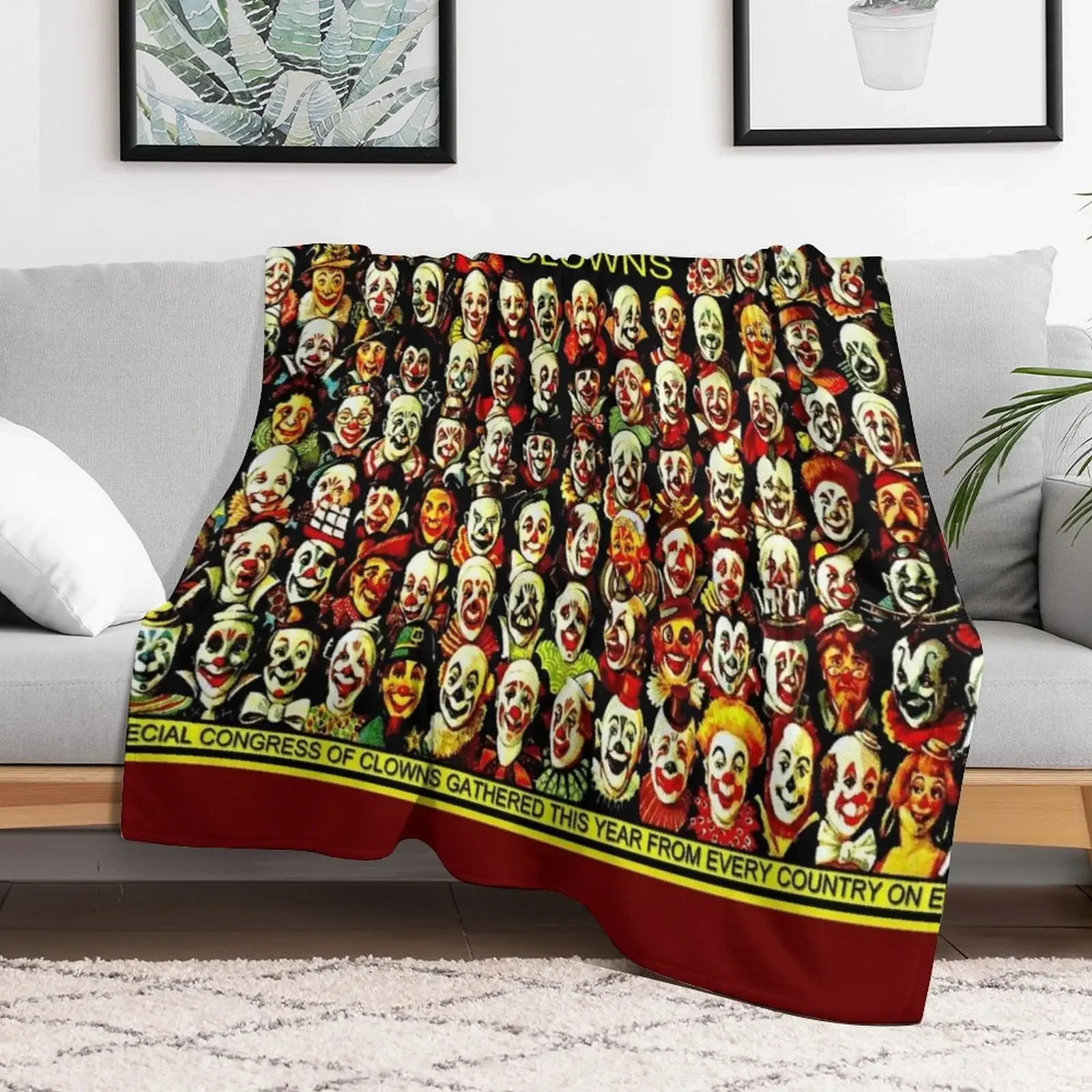 CLOWN CONGRESS; Vintage Circus Advertising Print Throw Blanket Soft Plaid Luxury St Designers decorative Blankets