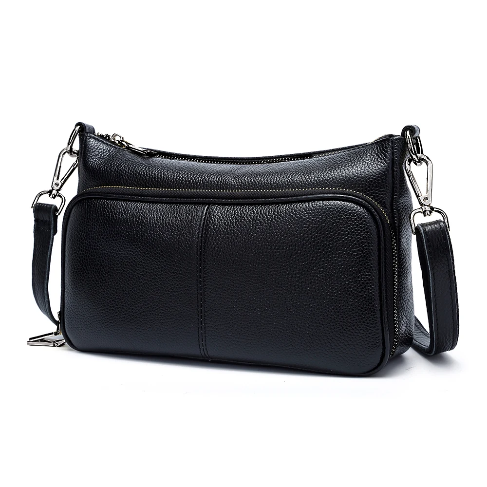 Elegancka torebka damska 100% z prawdziwej skóry damska torba na ramię Crossbody listonoszówka moda Hobos czarna wysokiej jakości