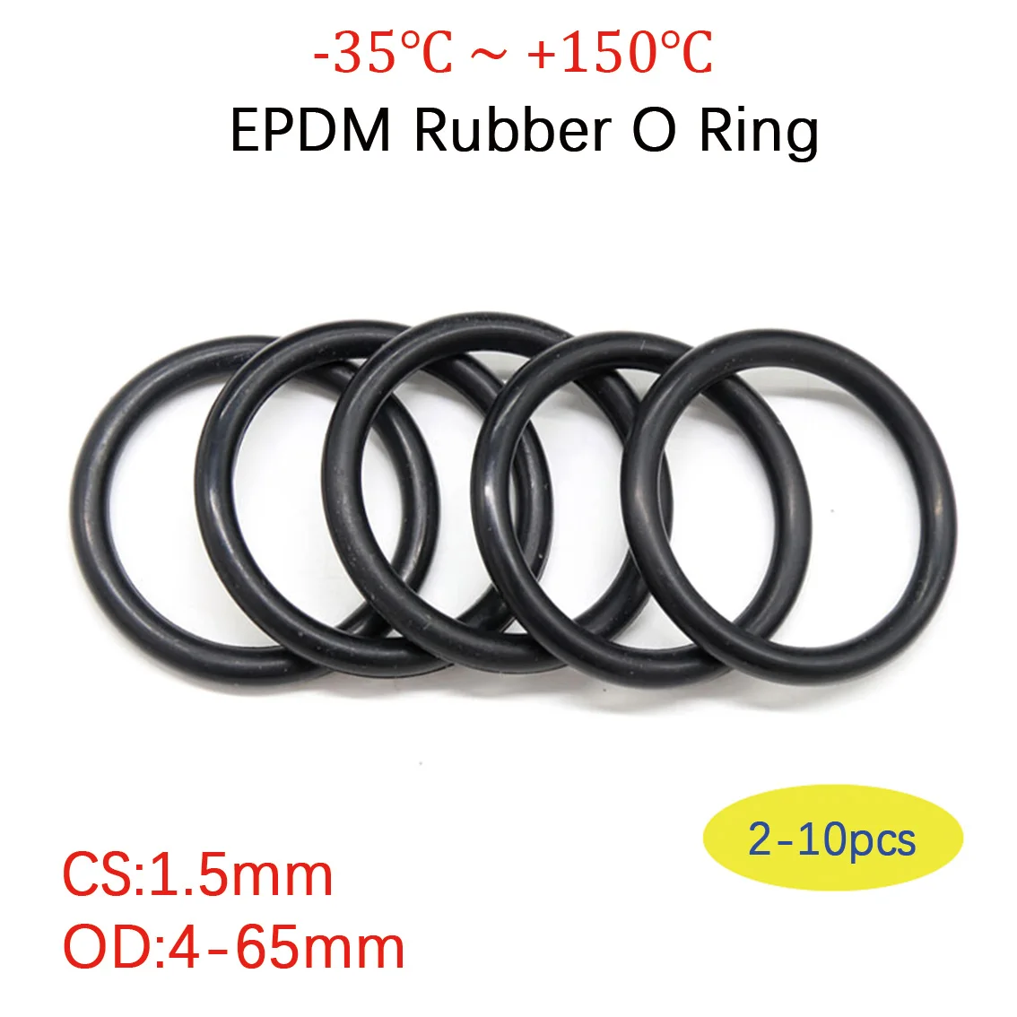 2/5/10Pcs EPDM Rubber Seal Ring Gasket CS 1.5mm EPDM Oring Washer OD 4mm~65mm Abrasion Resistance Water-Proof Fuel Seals Ring