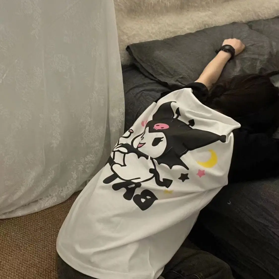 

Rough Sleeves Kulomie Print Loose and Versatile Summer Niche Design Short-sleeved T-shirt Women's Casual Fashion Top