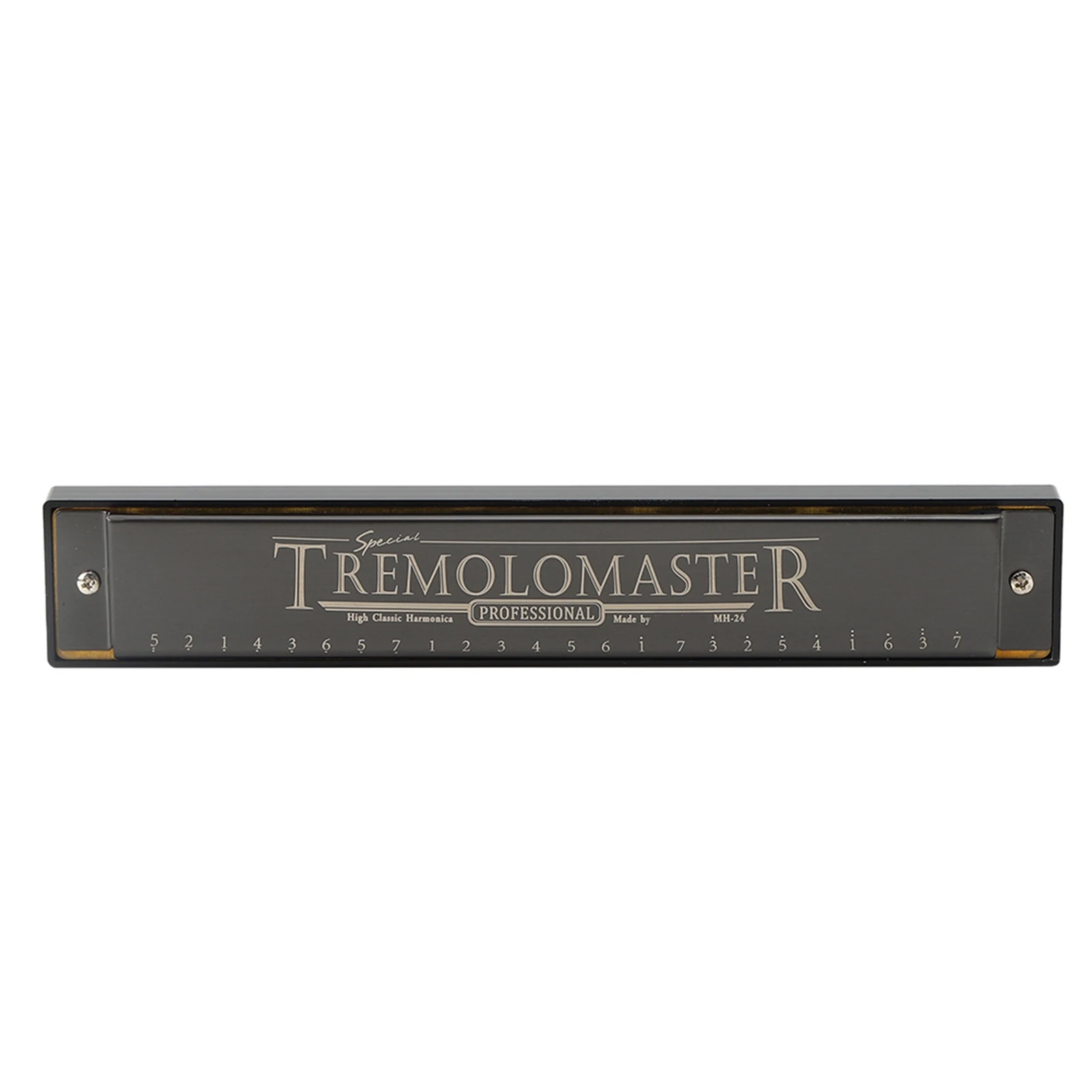 Mouthorgan Harmonica Diatonic Harp C Key 24-Hole Glossy Black Noir brillant MH-24 Reed Material Brass Base Plate 1.0mm Brass