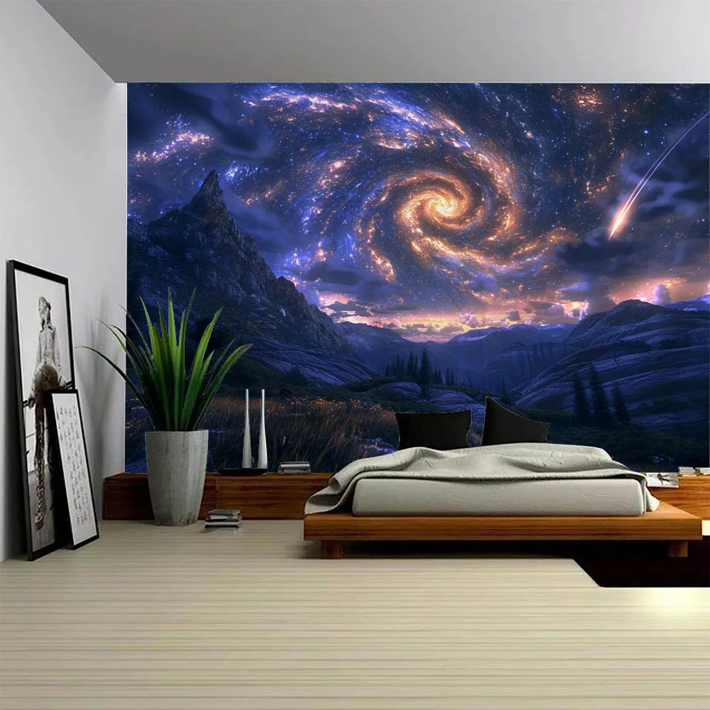 

Forest Universe Tapestry Polyester Fiber Fabric Wall Hanging Starry Sky Aurora Living Room Bedroom Office Decoration