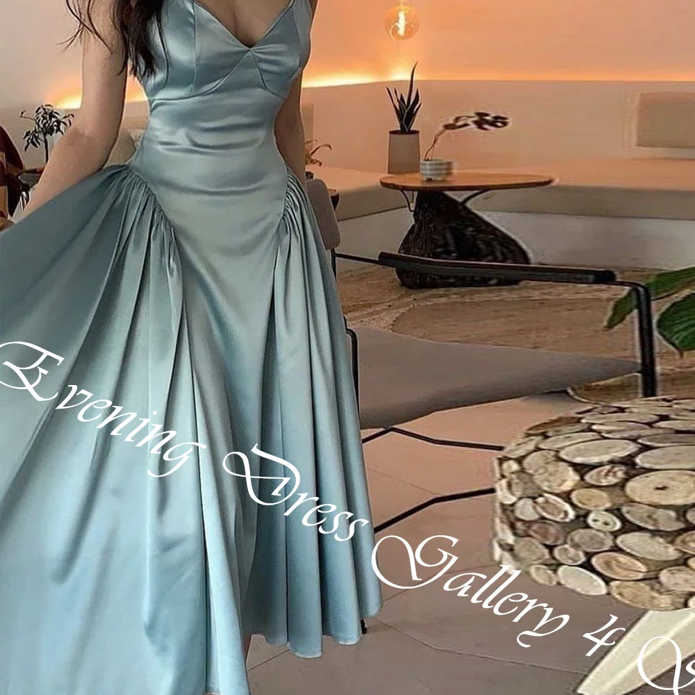 Customized High Quality Draped Sweetheart Tea Length A-Line Satin Evening Dress Delicate Sleeveless Girdling Vestidos Para Mujer