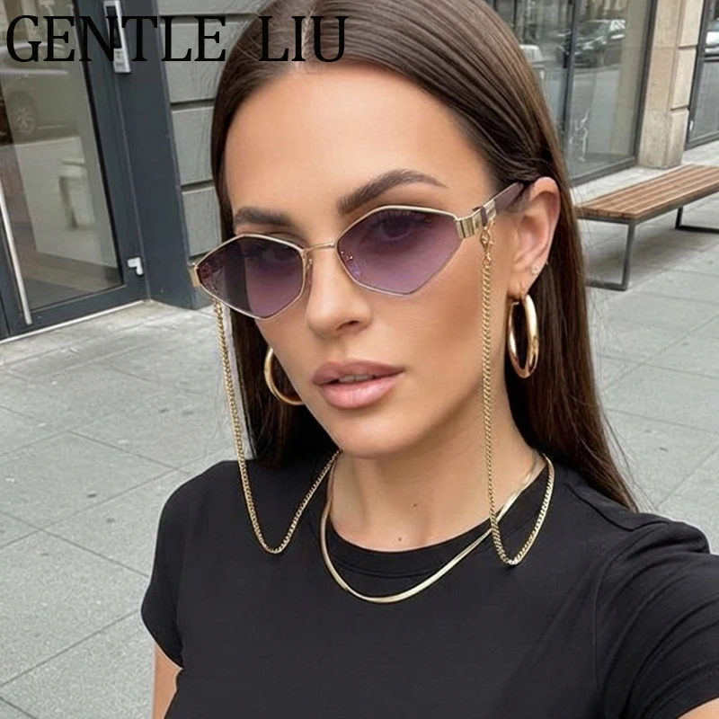 

Hexagon Punk Sunglasses Women With Chain 2026 Luxury Brand Vintage Polygon Outdoor Travelling Sun Glasses For Lady Eyewear Shade