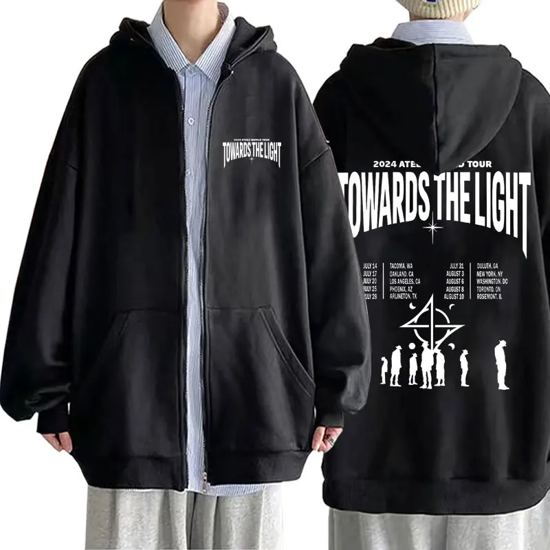 ATEEZ 2025 World Tour Towards The Light Will To Power Graphic Zipper Hoodie Men Women Korean Kpop Oversized Zip Up Jacket Coat