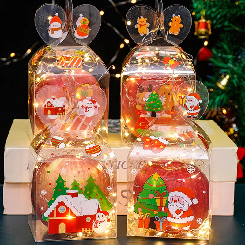 5Pcs Christmas PET Transparent Apple Box Cartoon Simple Christmas Fruit Boxes Children Christmas Eve Party Gift Candy Boxes