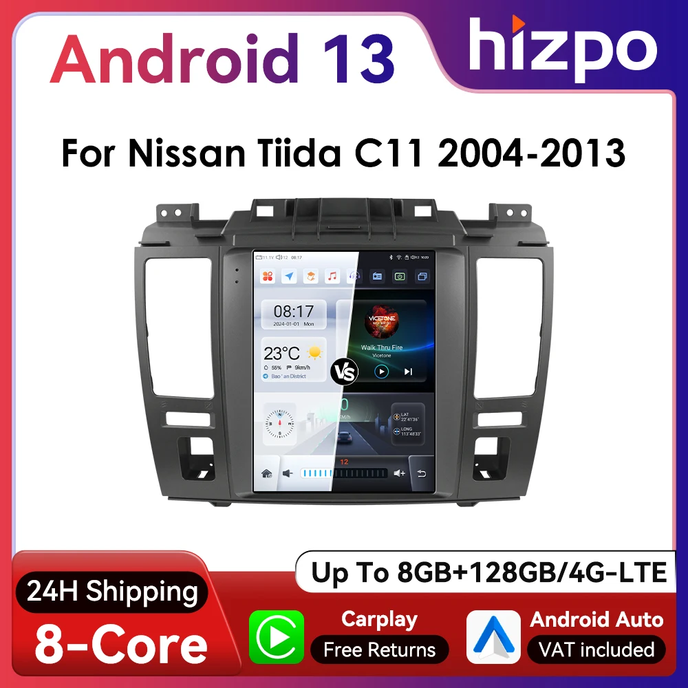 Hizpo 9.7inch Android Auto Car Radio for Nissan Tiida C11 2004 - 2013 4G CarPlay SWC DSP RDS GPS Navigation Tesla Style Screen