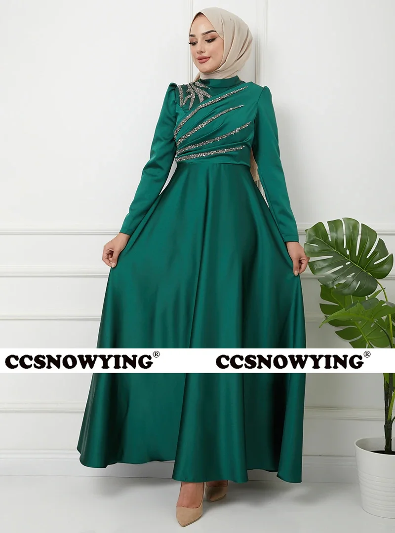 Vestido De noche musulmán con apliques De satén, Hijab De manga larga, vestido Formal De fiesta De graduación, cuello alto, caftán árabe, túnicas islámicas De Soirée