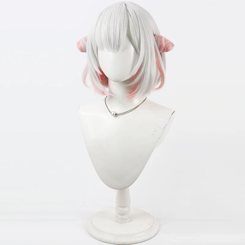 Suou Patra Cosplay Wig Vtuber Gray Pink Short Heat Resistant Synthetic Hair Halloween Role Play Party Carnival + Free Wig Cap - view 4